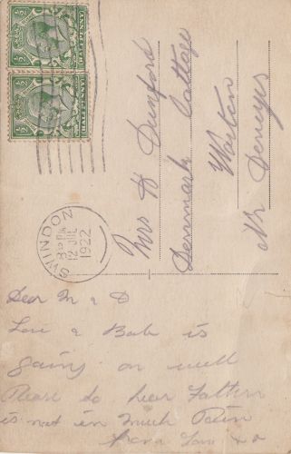 Postcard 1922 to Ann Dunford, Worton, Devizes